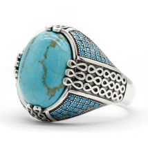 Natürliche Türkis Stein Ring Für Männer Solide 925 Silber Männlichen Ring Ketten Vintage Party Ring Kühlen Stil Türkei Ring für frauen