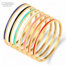 FYSARA 3 mm dünne bunte orangefarbene Emaille-Armreifen für Frauen, Party, modische Armreifen, Edelstahl-Schmuck, 7 Farben