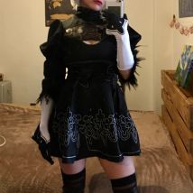 2B Sexy Cosplay Kleidung Nire Automatas Cosplay Kostüme Frauen Anime Outfit Set Phantasie Halloween Mädchen Party Schwarz Kleid 8 stücke set