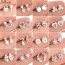 Orecchini a bottone minimalisti in acciaio inossidabile con zampa di cane per le donne Moda bussola Teschio Ragnatela Orecchini Chimica Atom Borchie Regali