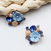 10pcs 20mm alloy flower blue rhinestone delicate buttons creative clothing decoration sewing coat buttons jewelry accessories