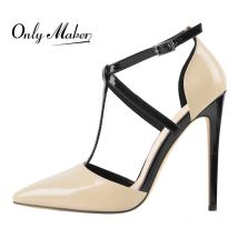 Only maker Frauen spitzen Zehen T-Riemen Stilett 12cm High Heel Pumps plus Größe elegante Damen