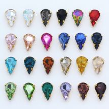 5x8mm 6x10mm 8x13mm 24-Farben Nähen flache Wassertropfen Tropfen Kristall Strasssteine mit goldenem Krallenknopf Hochzeitskleid Taschen Diy