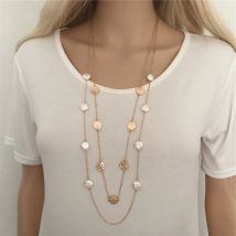 Vintage Metal Design Chain Pendant Pearl Sweater Necklace Fashion Wedding Engagement Charm Jewelry Wholesale
