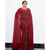Afrikanische Frau Kleid Hot Fix Strass Perlen Mantel Dekoration Chiffon Polyester Plus Größe Stretch Fischschwanz Lange Kleid