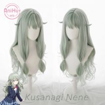 【AniHut】Kusanagi Nene zielony 80cm faliste peruka do Cosplay projekt SEKAI kolorowe scenie! Żaroodporne syntetyczne włosy Cosplay Kusanagi