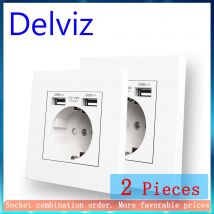 Podwójne gniazdo ładowania USB Delviz, gniazdo zasilania AC 110 ~ 250 V, panel z białego materiału