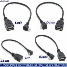 90-Grad-Auf- und Ab- und Links- und Rechtwinkliges Micro-USB-5-Pin-Stecker auf USB 2.0 A-Buchse, Verlängerungsstecker-Adapter, OTG-Kabel