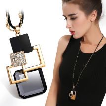 Kristall Geometrische Halsketten & Anhänger Für Frauen Collier Femme Mode Lange Aussage Halskette Zubehör Pullover Kette Schmuck