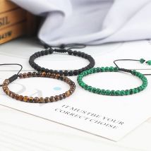 4mm Stone Beads Adjustable Bracelet For Men Natural Tiger Eye Lava Chalcedony Onyx Woven Bracelets Women Yoga Jewelry Pulseras
