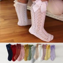 0-7Years Sommer Kinder Socken Mit Schleife Baby Mädchen Lange Socke Kniehohe Baumwolle Aushöhlen Kleinkinder Socken Mesh Kinder Prinzessin socke