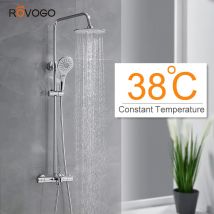 ROVOGO Konstante Temperatur Dusche Wasserhahn Set, doppel Knöpfe Griff Dreifache Funktion Badewanne