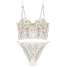 New Embroidery Lace Flowers  French Underwear Sexy Body Shaping Push Up Bra Set Romantic White Lingerie Bras and Panties Set