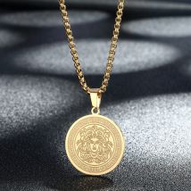 Kinitial Dainty Charm Medusa Mythology Gorgon Pendant Necklace Stainless Steel Jewelry for Women Ancient Greek Symbol Pagan Gift