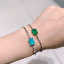 KNRIQUEN Paraiba Turmalin Smaragd Edelstein Tennis Kette frauen Strang Armband Charming Party Feine Schmuck Retro Zubehör