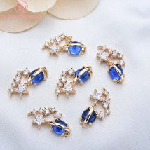 (1207)2PCS 19x10MM 24K Gold Farbe Messing Blau weiß zirkon Hohl Anhänger Charms Hohe Qualität Diy schmuck Erkenntnisse Zubehör