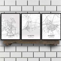 A Coruna Almeria Badajoz Bilbao Catral Gijon Girona Granada Huelva Ibiza Las Palmas Leon Madrid Malaga Spain Map Poster