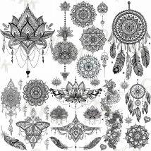 Sexy schwarze Henna temporäre Tattoos für Frauen Mädchen Körperkunst Dekoration gefälschte Schmuck Ketten wasserdicht Mandala Blume Tatoos Kit