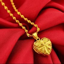 Authentic Love Heart Shaped 24k Gold Color Pendant Necklace Lady Elegant Gold Jewelry Necklace Necklace Necklace Birthday Gift