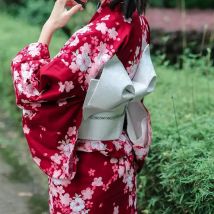 Japanischen Kimono Bademantel Rot Kleine Kirschblüte Kimono Set Bad Kleid Original Yukata Kleid