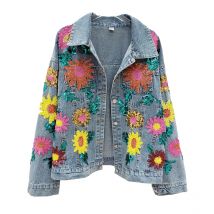 2021 mode Pailletten Sunflower Herbst Denim Frau Jacke Lose Blau Frühling Jean Kleidung Mäntel