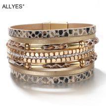 ALLYES Kristall Schlange Haut Leder Armbänder für Frauen Mode Böhmischen Multilayer Charm Armband Armreifen Weibliche Partei Schmuck