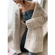 HDHOHR 2025 Cappotti di pelliccia di visone lavorati a maglia di alta qualità Moda Giacche di pelliccia di visone naturale Decorazione di paillettes Pelliccia femminile invernale Parkers