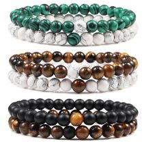 Vendita calda 2 pz/set Coppie Braccialetti di Perline Occhio di Tigre Lava Nera Pietra Naturale Braccialetti di Perline Malachite Energia Gioielli Elastici