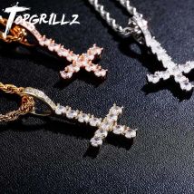 TOPGRILLZ Neue Auf Den Kopf KREUZ Anhänger Hohe Qualität Iced Out Zirkonia männer Halskette Hip Hop Mode Schmuck Für Geschenk