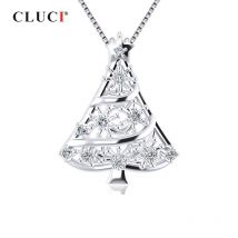 CLUCI Silver 925 Christmas Tree Shape Pendant 925 Sterling Silver Women Pendant Jewelry Christmas Gift Pearl Cage Locket SC346SB