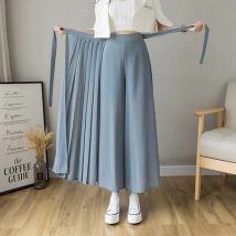 2025 Spring Summer New Style Korean Women Pleated Chiffon Trousers High Waist Pants Hakama Casual Wide Leg Pantalones