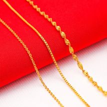 KISS&FLOWER 24KT Yellow Gold Necklace For Women Chain Box Wave Cross Chain Accessories Wholesale Gift NK141
