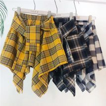 TOTRUST Mode College Asymmetrische Rock Frauen Sommer Plaid Rock Frauen Casual Studenten Gefälschte Hemd Mini Rock Weibliche Saia