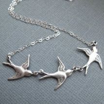 Retro Minimalist Three Sparrow Bird Antique Necklace