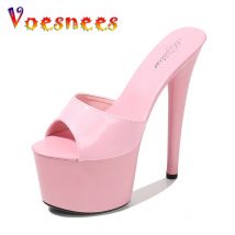 Voesnees Hausschuhe Sommer High Heels 15 17 20 CM Einfarbig rutschen frauen Sexy Highs Plattform Dünne Fersen Weibliche Party Club frauen