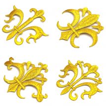 10 Stück goldfarbene bestickte Aufnäher zum Aufbügeln mit Blumenapplikationen, 10 Stück/Lot, Cosplay-Kostüme, Lotusblumenbesatz, Kronenapplikationen