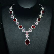 Synthetic Stones for Jewelry set oval earrings red jewelry set lady's rhinestone pendant necklace/earrings/ring/Bracelet