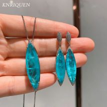 2021 einzigartige blaue Paraiba Turmalin Edelstein Anhänger Halskette Ohrring Luxus Schmuck Sets Geschenke für Frauen Vintage Zubehör