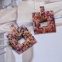 Luxury Full Crystal Rhinestone Square Drop Earrings Women Geometric Statement Colorful Earrings Jewelry Accessories