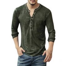 Men Tee Shirt V-neck Long Sleeve Tee&Tops Stylish Buttons T-shirt 2026 Autumn Casual Henley shirt Solid Male Clothing 5XL
