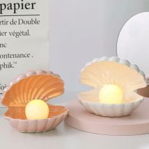 D2 Night Light Ceramic Shell Pearl Desk Lamp Bedroom Decor Streamer Fairy  Decoration Bedside Lamp Shell for Girl HomeGirl Gift