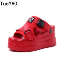 Neue Sommer Schnalle Hausschuhe frauen Sandalen 2025 Mode Frauen 9 CM Keile Plattform Schuhe Offene spitze Frau Wohnungen Strand flip-Flops