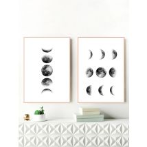 Black and White Moon Canvas Painting Nordic Wall Art Picture , Moon Phases Canvas Print and Poster Scandinavian Art Wall Decor