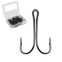 50pcs/box High Carbon Steel 5 Size Treble Fishing Hooks Barbed Fishhooks Super Sharp Double Hooks Sea Tackle Fishing Accessories