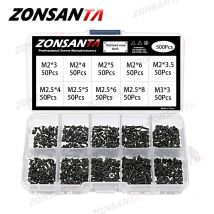 ZONSANTA 500 Stück M2 M2,5 M3 Schraube Flachkopf Phillips Maschinenschrauben Laptop Notebook Schrauben Set Kit Computer kleine schwarze Schrauben