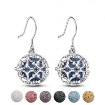 EUDORA 12mm Hollow Round Cage Locket Fun Drop Earring with Lava Stone Ball Aromatherapy Essential Oil Diffuser Hook Earring R02