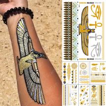 Wasserdichter temporärer Tattoo-Aufkleber, Ägypten, Göttin, Gold, Silber, Metallic, Flash-Tattoo, Boho-Hand der Fatima, Schmuck, glitzernde Körperkunst