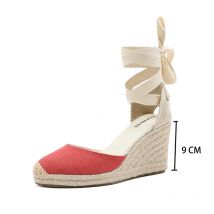 Damen Wedges Espadrille Sommerschuhe rund rot für Damen 2022, Angebot Rushed 7–9 cm Sandalen, Alias Mujer Up Wedge Ankle Strap