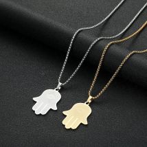 CHENGXUN Hamsa Clear Evil Eye Pendant Necklace Hand Charm Necklace for Men Women Stainless Steel Charm Chain New Jewelry Gift
