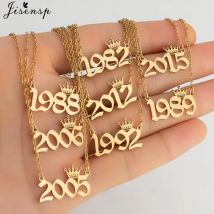 Personalisieren Sie alte englische Jahreszahl-Halsketten für Damen und Herren, einfache Edelstahlkette, individuelles Geburtstagsgeschenk für Jahr 1980 bis 2024